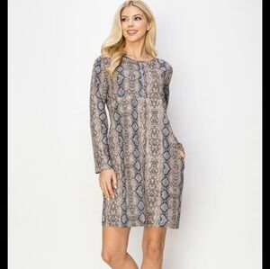 Joh Snakeskin Print Long Sleeve Rou D Neck Faux Suede Dress Oversized Small